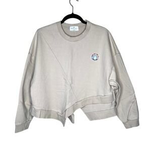 NWOT REPLAY Asymmetric Sweatshirt Cover-up with "NON-FAT MILK" Embroidered Patch
